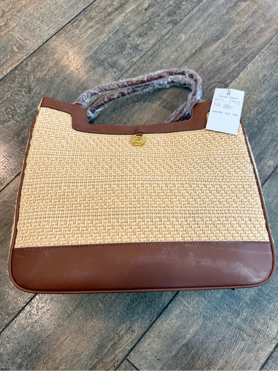 Etienne Aigner Handbags - Vintage Etienne Aigner Woven Straw Tote Bag in Brown & Cream